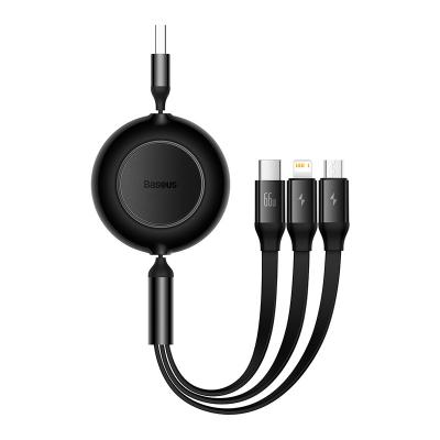 China Baseus Mirror Light MP3/MP4 Player 2 Series 3-in-1 Data Cable Retractable Fast Charging USB to M+L+C 66W for sale