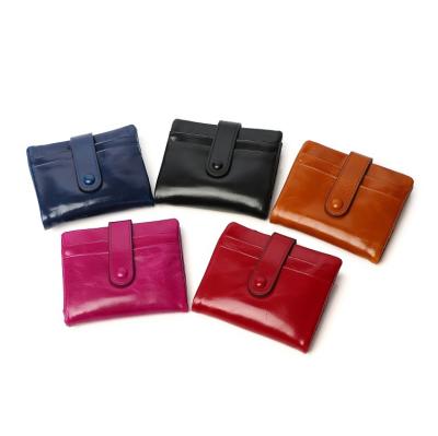 China RFID Oil Wax Leather Luxury Ladies Short Wallet for sale