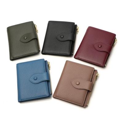 China All-in-one Large Capacity Zipper Card Holder All-match News RFID Wallet Short Folding Leather Wallet Women Card Holders Soft Leather for sale