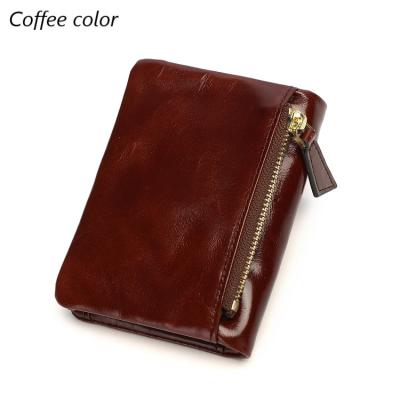 China New Oil RFID Wax Leather Ladies Wallet Short Vertical Wallet for sale