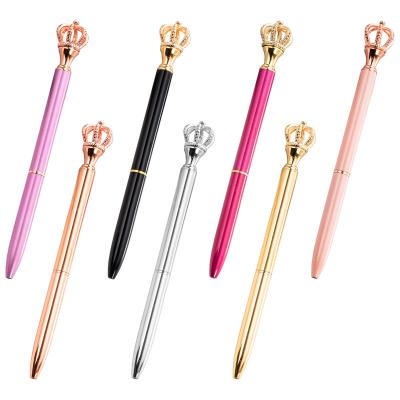 China 2023 New Design Crystal Big Promotion Factory Wholesale Stock Crown On TOP Metal Twist Ball Pen With Logo for sale