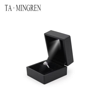 China Fashionable Hot Sales Custom Luxury Ring Box LED Light Plastic Black Jewelry Box for sale