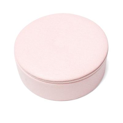 China Fashionable high quality round leather organizer jewelry box diy custom necklace leather box 360 degree rotated for sale