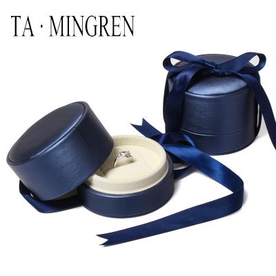 China Lowest price fashionable classic sliver PU leather round packaging gift box for jewelry, round leather box for sale