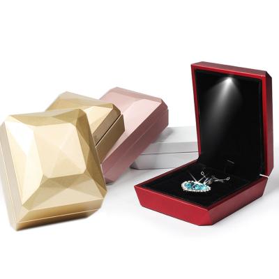 China Factory Supply Fashionable LED Light Colored Exquisite Jewelry Box Logo Wedding Jewelry Box Custom Made for sale