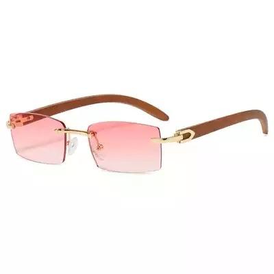 China High Quallity 2023 Men Custom Logo Wooden Frameless Grain Color Fashion Rectangle Square Sunglasses Wooden Frameless Sunglasses for sale