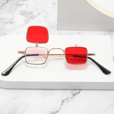 China Fashion Sunglasses Wholesale Unisex Women Cheap Designer Sunglasses New Vintage Flip Cover Carry UV400 Metal Small Square Sunglasses for sale