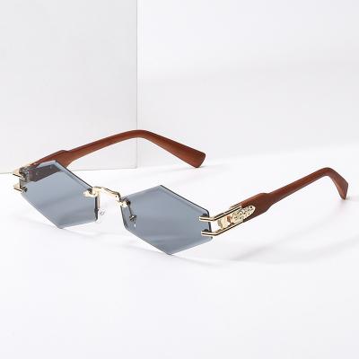 China Fashion Sunglasses 2022 New Metal Frame Wood Grain Leg Color Cut Sunglasses Fashion Rimless Men Women Sunglasses for sale