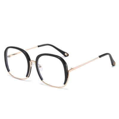 China Fashionable 2023 Ins Retro Half Round Metal Frames Glasses Optical 2023 Oversized Anti Blue Light Square Glasses Men Women for sale