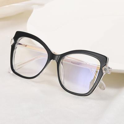 China Fashionable 2023 New Design Plastic Full-Frame Stylish Myopia Glasses Frame 2022 Oversized Anti Blue Light Tr90 Optics Women Glasses for sale