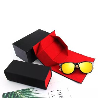 China Eco-friendly Luxury Leather Eyewear Black Color Foldable Sunglass Custom Logo Sunglasses Case Organizer Eyeglasses Storage Box for sale