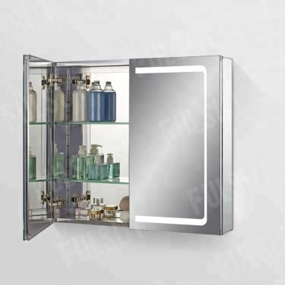 China Modern Luxury Wall Mount Illuminated Bathroom Vanity Mirrored Aluminum Medicine Cabinet for sale