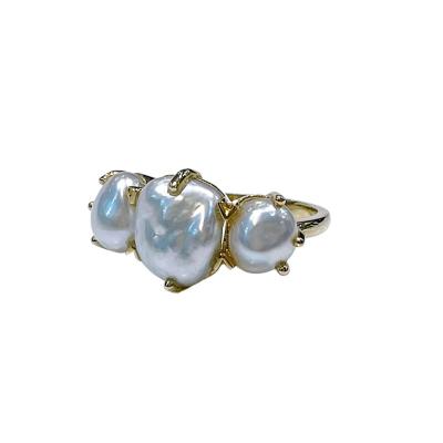 China CLASSIC baroque seawater pearl ring 18K gold inlay natural pearl ring for sale