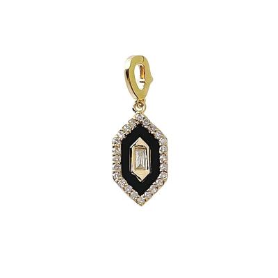 China Other Gold Inlaid Diamond 18K Black Agate Shield Pendant Cool Fashion for sale