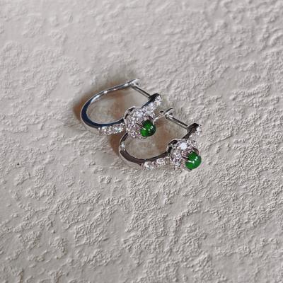 China Other Hot New Products Natural Green Jade And Diamond Circle Stud Earrings With 18K White Gold for sale