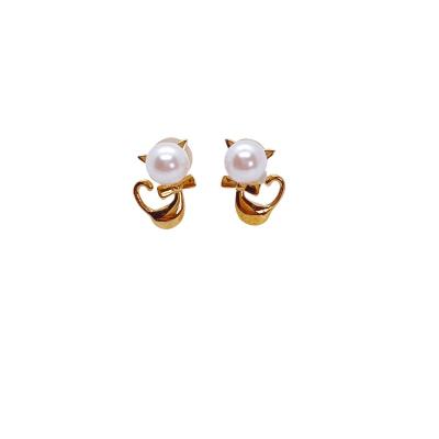 China Cute Hot Selling natural seawater pearl kitten 18K Gold Earrings cute cat design earrings for sale