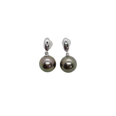 China Other high quality 18K white gold inlaid with simple black round design Tahiti seawater pearl earrings for sale