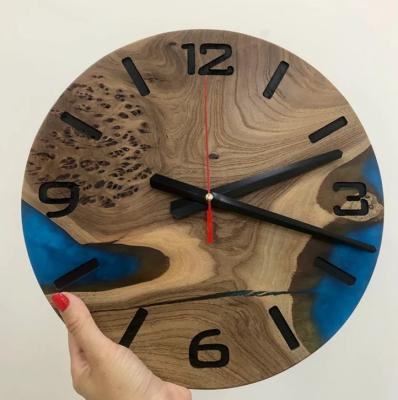 China Resin wall clock epoxy wood and artificial wood, handmade, loft style, modern home decor for sale