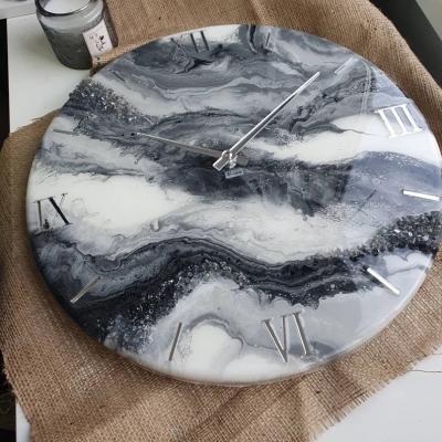 China Black White Marble Resin Ode Wall Clock Artificial Ode Resin Office Wall Clock With Stones for sale