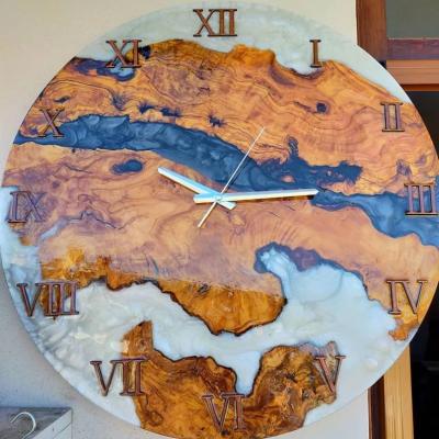 China Artificial epoxy clock, resin clock for the wall, special wood and large white epoxy wall clock for sale