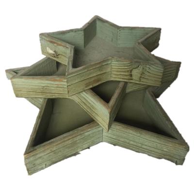 China Light Geometric Wooden Succulent Pot Simulation Flower Pot Antique Green Stars Five Pots for sale