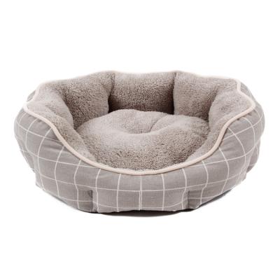 China New Design Sustainable Comfortable Warm Pet Plaidbeds Furnishing Fabric And Soft Plush Bolster Beds For Dog Puppy for sale