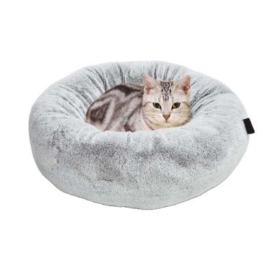 China Breathable Luxury Home Style Gray Super Cozy Round Donut Solid Support Velvet Cat Bed for sale