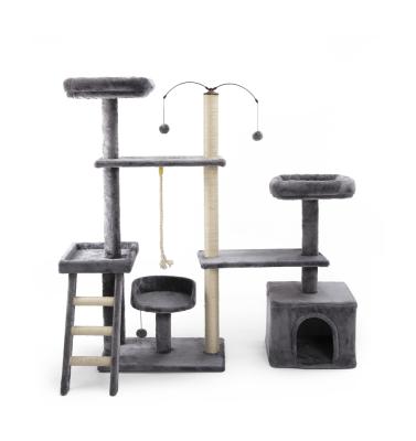 China Sustainable Luxury Multi-Level Adjustable Cat Scratching Condo Tree With Ladder And Rotating Lighter Ball for sale