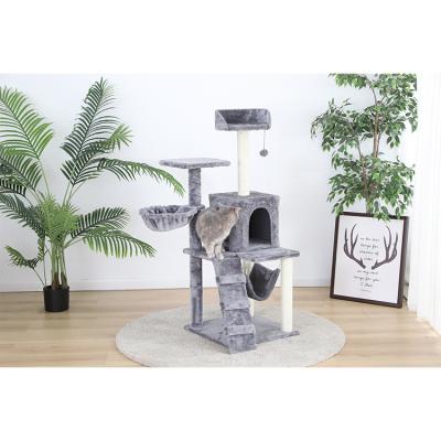 China Sustainable Natural Paper Rope Scratching Post Cat Climbing Trees With Hammock Bed For Kitten for sale