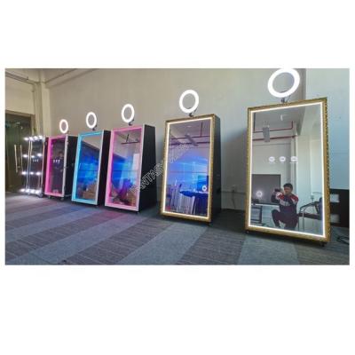 China Metal Case + Magic Booth Wholesale Wedding Selfie Photobooth Kiosk Machine Mirror Photo Mirror Portable Tempered Glass Panel Props For Events for sale