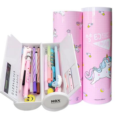 China Multi Function Newmebox Pink Unicorn Kawaii Animal Pencil Case With Calculator For Kids School Plastic Pencil Case for sale