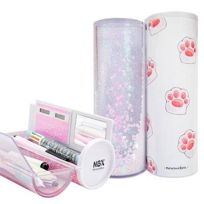 China NBX Factory Cute Calculator Pencil Case Big For School Creative Glitter Quicksand Plastic Pencil Case With Calculator for sale