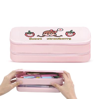 China Schools & Newmebox Office School Double Layer Silicone Stationery Bag High Quality Square Pencil Case For Kids for sale