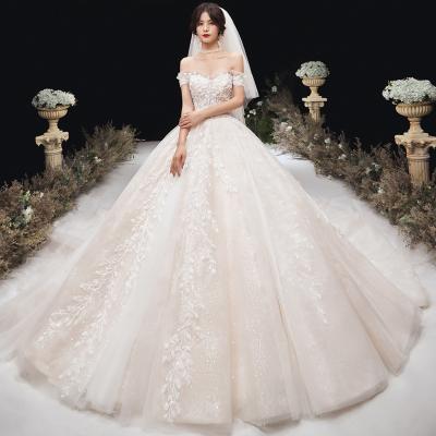 China 2021 Luxury Anti-Static Lace Wedding Dress Bridal Bridal Gown Muslim Wedding Dress for sale