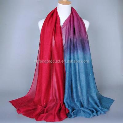 China Breathable 2018 hot sale cheap custom made gold printed progressive color change voile polyester scarf for sale