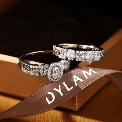 China TRENDY Dylam Rhodium Plated Sterling Silver Cushion Cut Cubic Zirconia CZ Baguette Wedding Anniversary Engagement Ring for sale