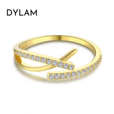 China Dylam Cross Shape Party Lead Free Nickel Free Gift For Girlfriend CZ 5A Korean Style Sterling Silver Open Ring 100% Shiny Simple Popular Classy s925 for sale