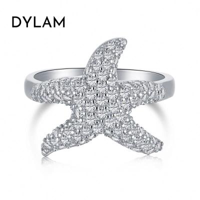 China FASHIONABLE Dylam Diamond Starfish Ring Band Natural White Gold Luxury Silver With Rhodium-Plated Sterling Polished CZ Rings Real Quality for sale