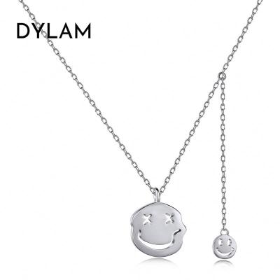 China Dylam TRENDY hollow xx funny comic smiley faces style unisex pendant personality silver 925 hiphop hip hop necklace couples everyday gift for sale