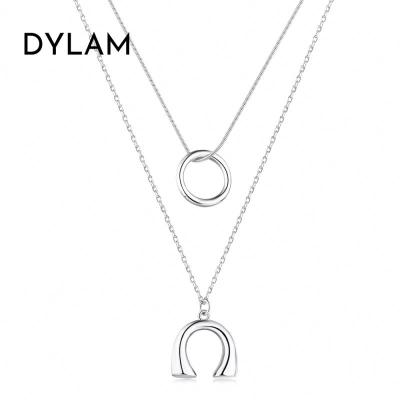 China FASHIONABLE Dylam U Double Layered Necklace Pendant Handmade Silver Plated Tasty 925 Gold Silver Choker Layering Long Necklace For Women for sale