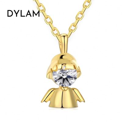 China Hot Vintage Dylam Ins Fashion S925 Sterling Silver Cute Angel Pendant Necklace Boy Girls Gold Plated Beautiful Handmade Pendant Necklace for sale