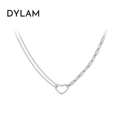 China INS FASHIONABLE Hot Sale Dylam Paper Clip Pearl Link Adjustable Size Cavity Dangle Necklace Half Chain Silver Heart Pendant Necklace for sale