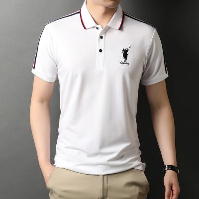 China European and American border men's Anti-wrinkle summer foreign trade sports leisure elastic vertical short-sleeved polo shirt for sale