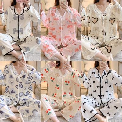 China New widepine silk women's long-sleeved pajamas border wholesale QUICK-DRY spot pajamas mulberrysilktwo-piece printed women's suit for sale