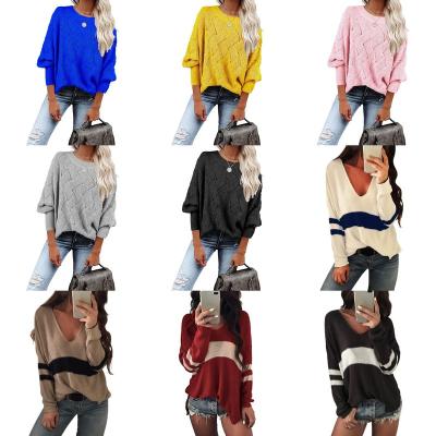 China Wholesale V-Neckline Knitted Loose Cute Casual Women's Anti-Wrinkle Cheap Stain Sweater Long Sleeve Sweater for sale