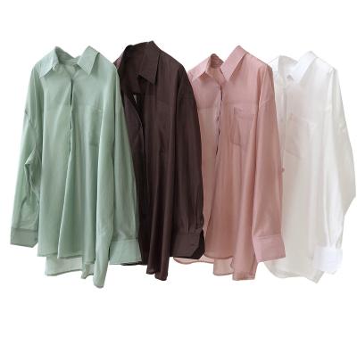 China New fashion cheap wholesale border women's loose long-sleeved shirt women's shirt anti-pilling stain chiffon shirt for sale