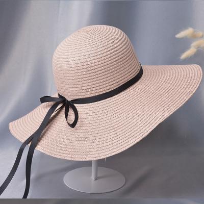 China High Quality Wholesale Custom Fashion Clear Bow Small Adjustable Vacation Sun Straw Hat for sale