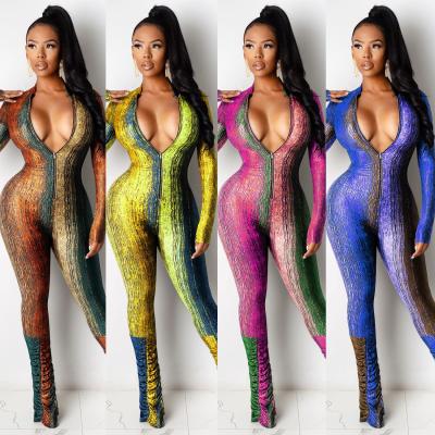 China QUICK DRY zipper up pants foreign trade digital printing bodycon romper stacked jumpsuit for sale