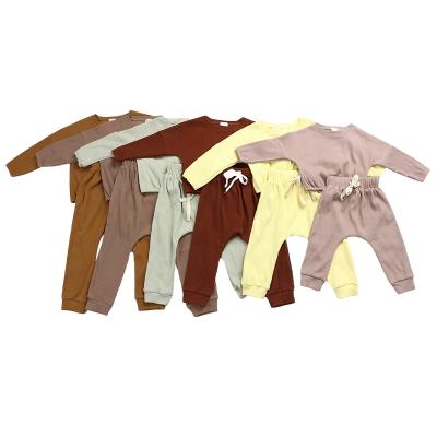 China Fashion Baby Boy Clothes Custom Solid Color Long Sleeve Children Clothing Tops Anti-Shrink + Pants Set for sale