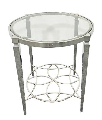 China Eco-Friendly Material Light Mirror End Table Mirror Stainless Steel Modern Luxury Furniture Round Side Table Glass End Table for sale